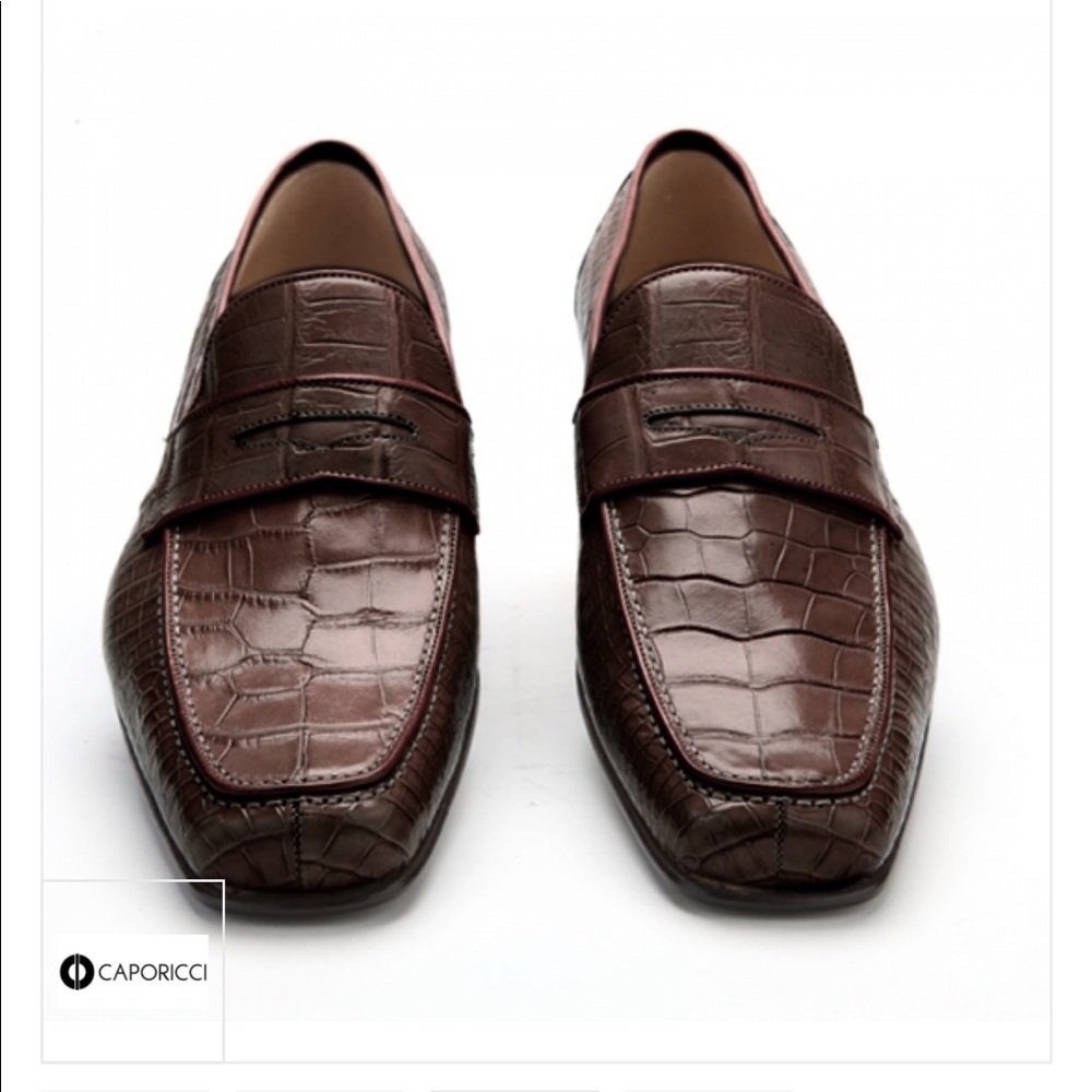 Caporicci 9961 Genuine Alligator Castagno (Dark Brown) Penny Loafers